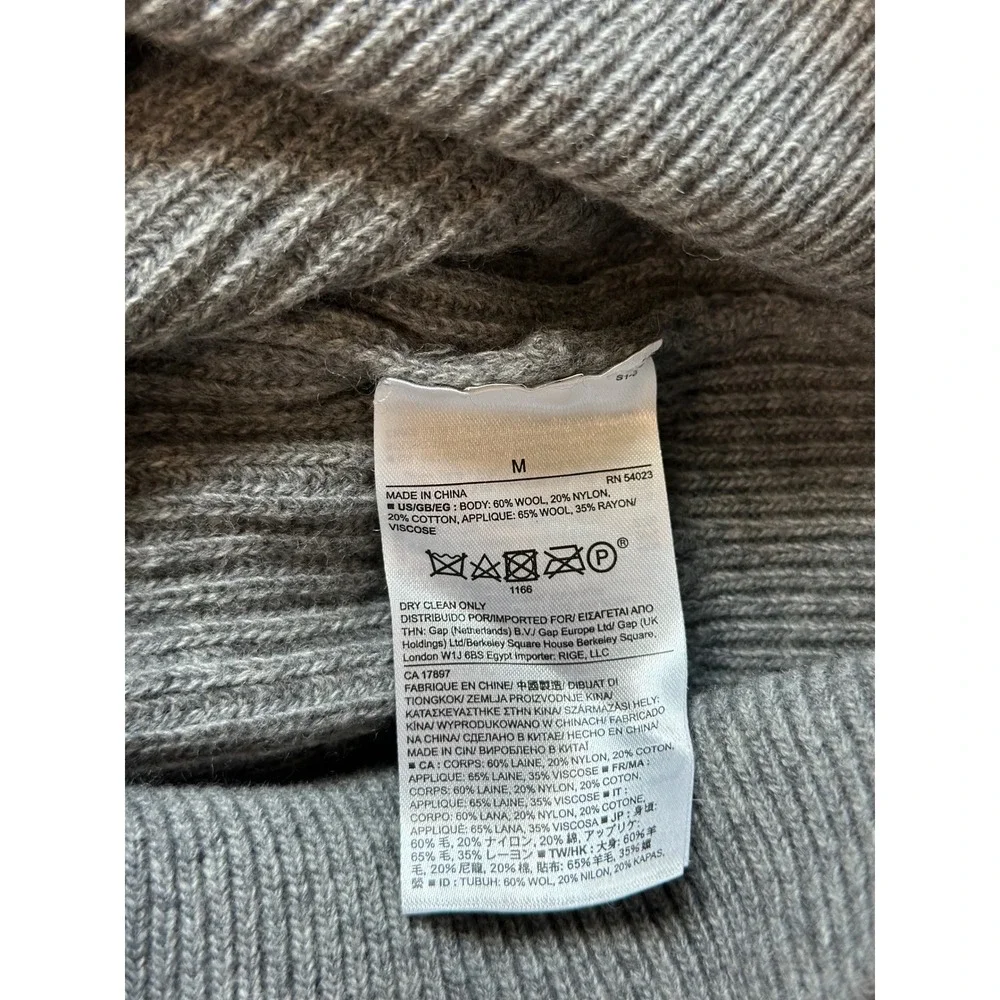 Banana Republic Men's M Gray Wool Blend Ribbed Elbow Patch Crewneck Sweater